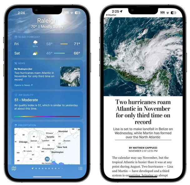 河源苹果14维修分享iPhone 14手机如何看天气时顺带看新闻 