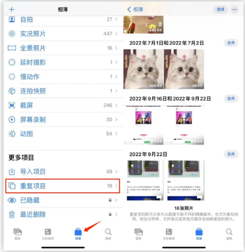 河源苹果手机维修分享iOS 16 中相册重复项目功能使用方法 