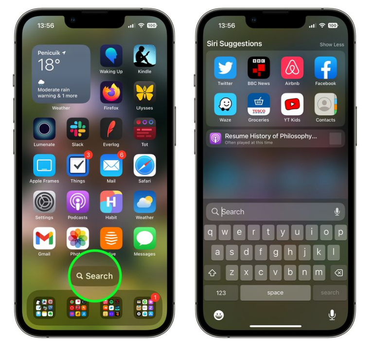 河源苹果手机维修分享升级到 iOS 16 后，如何删除主屏幕上的搜索按钮 