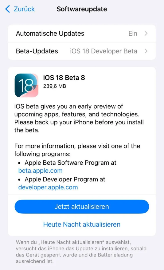 河源苹果手机维修分享苹果 iOS / iPadOS 18 开发者预览版 Beta 8 发布 